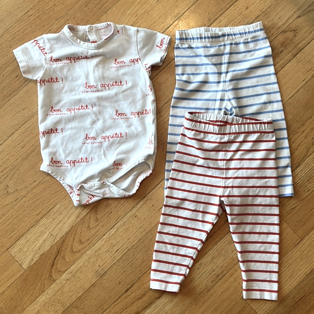 Tiny Cottons Bon Appetit onsie and two pants 6-12mo